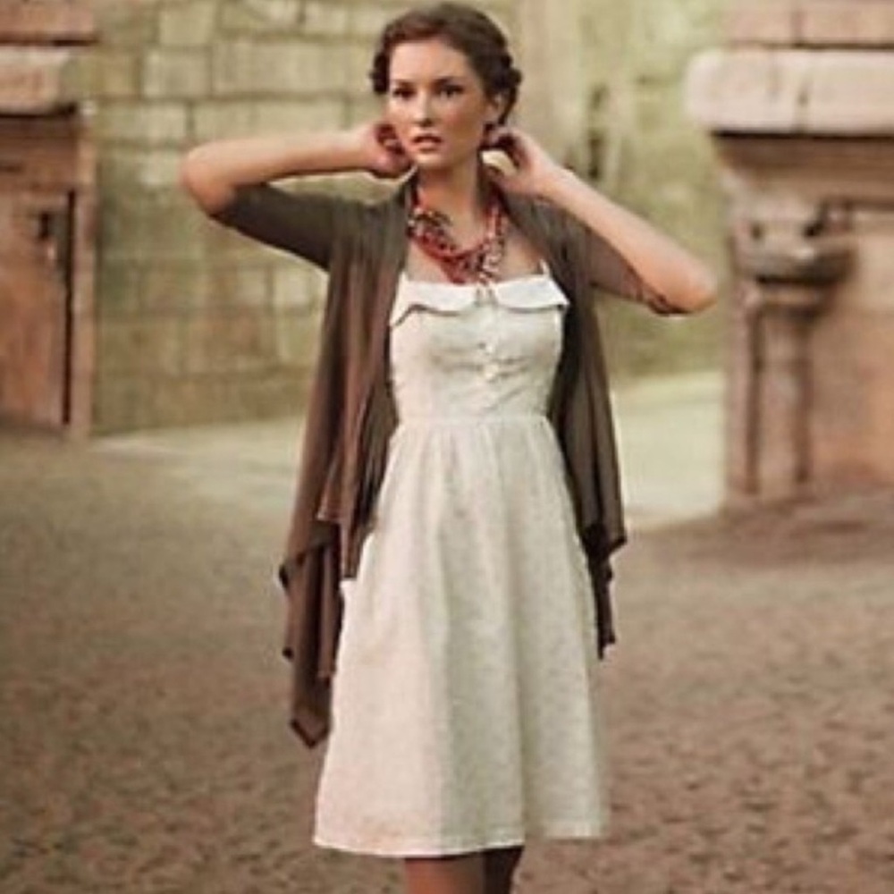 Maeve Anthropologie Size 6 Cream Gold Polka Dot Dress Pockets Sleeveless Vintage - Picture 1 of 15